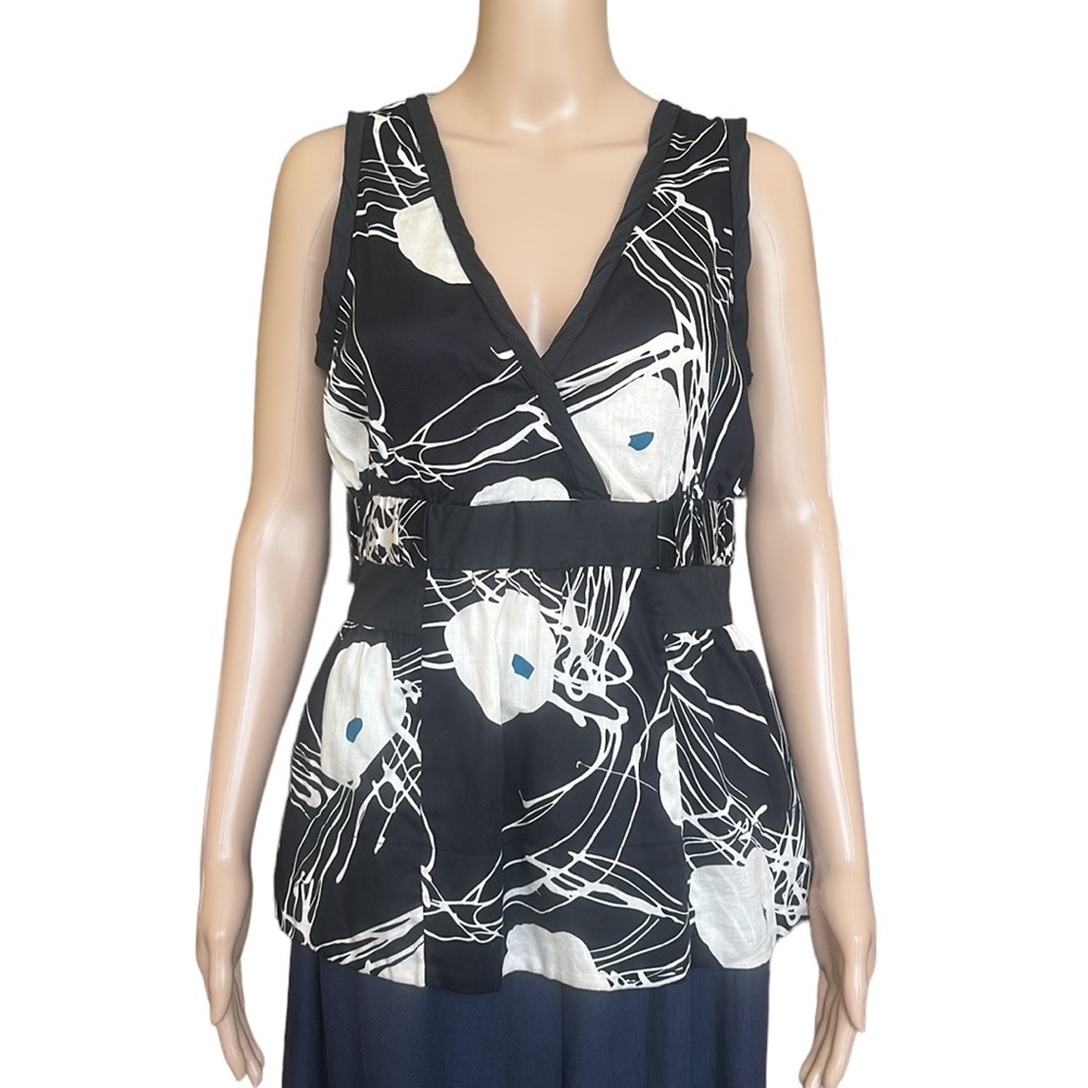 Marc Jacobs Floral Empire Waist Sleeveless Top V-Neck Cotton Tank Blouse